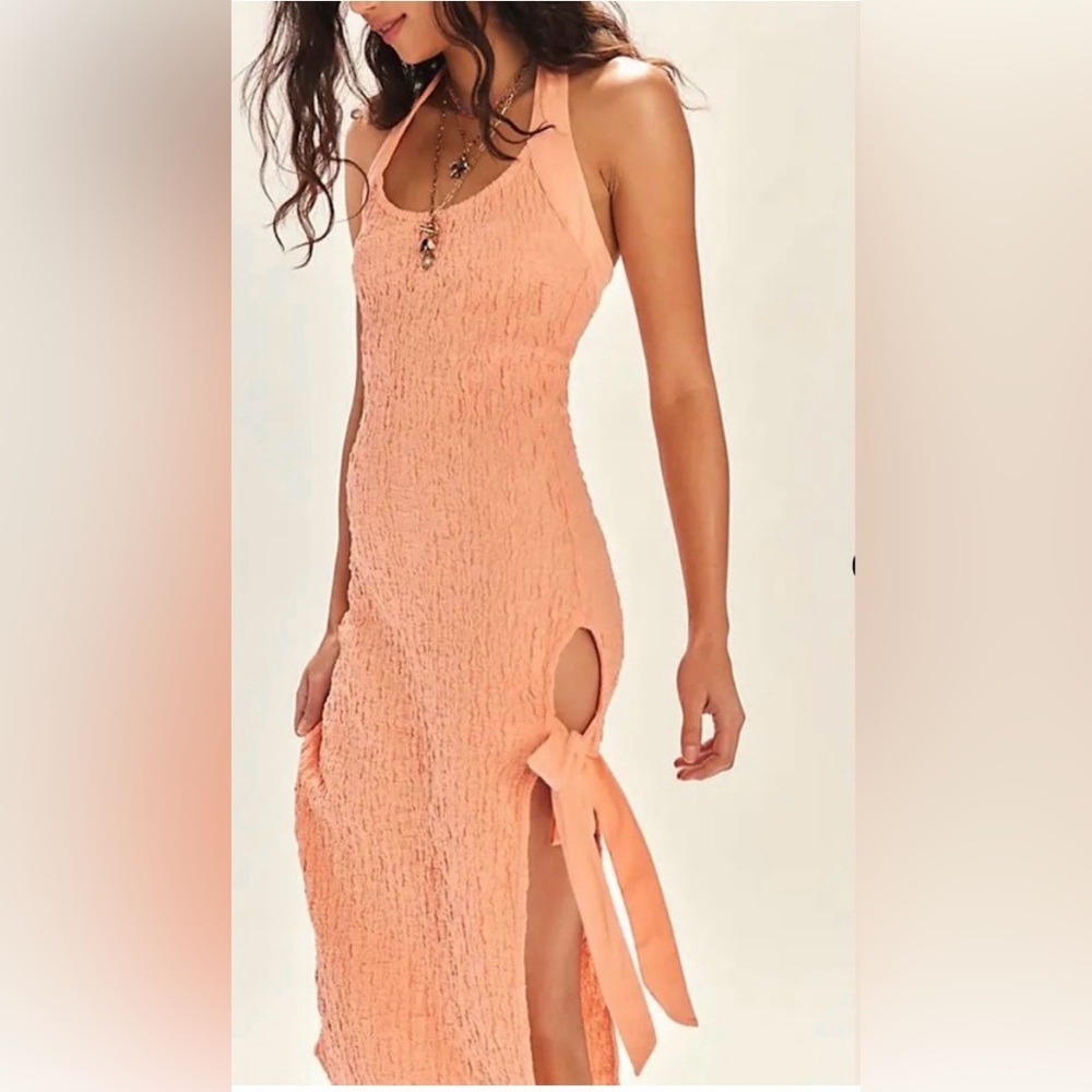 Free People/ Free-est Sea Foam textured midi dress bodycon Color Peach Size L